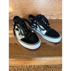 Vans‎ Old Skool Flame Black White Low Top Sneakers Women 7 Men 5.5 Canvas Suede